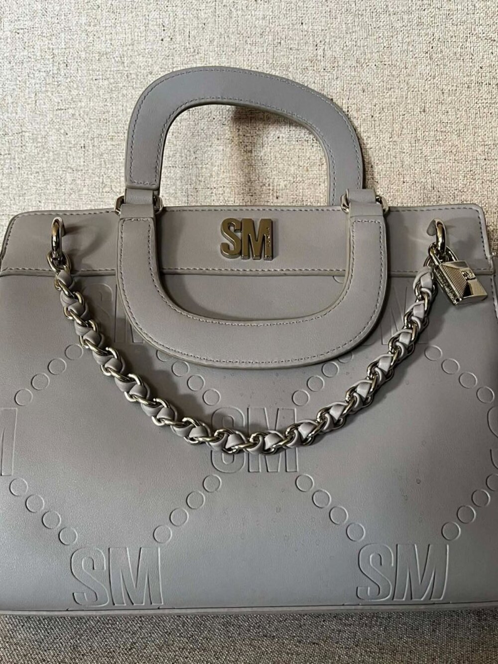Steve Madden Blisha Satchel Embossed "SM" Logo Light "Fog" grey
